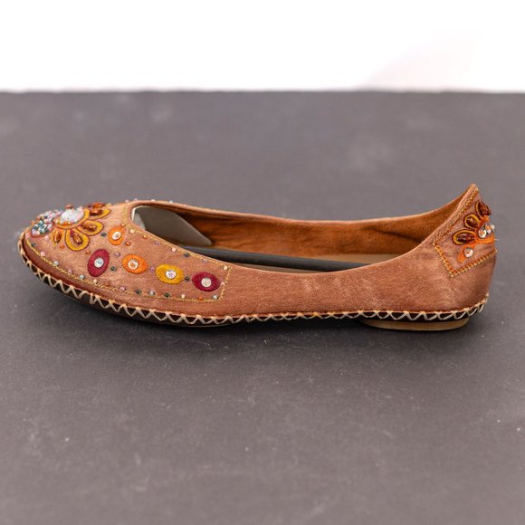 Go Max Beaded Embellished Gold Sequin Ballet Flat Shoe Women's 8.5 - Picture 6 of 7